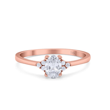14K Rose Gold Art Deco Oval Engagement Wedding Ring Round Simulated Cubic Zirconia Size-7